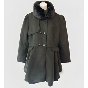 Zeagoo Black Fit & Flare Peacoat Faux Fur Collar Double Breasted‎ Size L